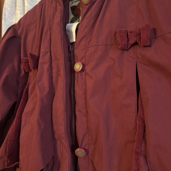 Rothschild Burgundy Hooded Long Puffer Coat Bows Velvet Girls (16)/Women's XS–S - Picture 3 of 9